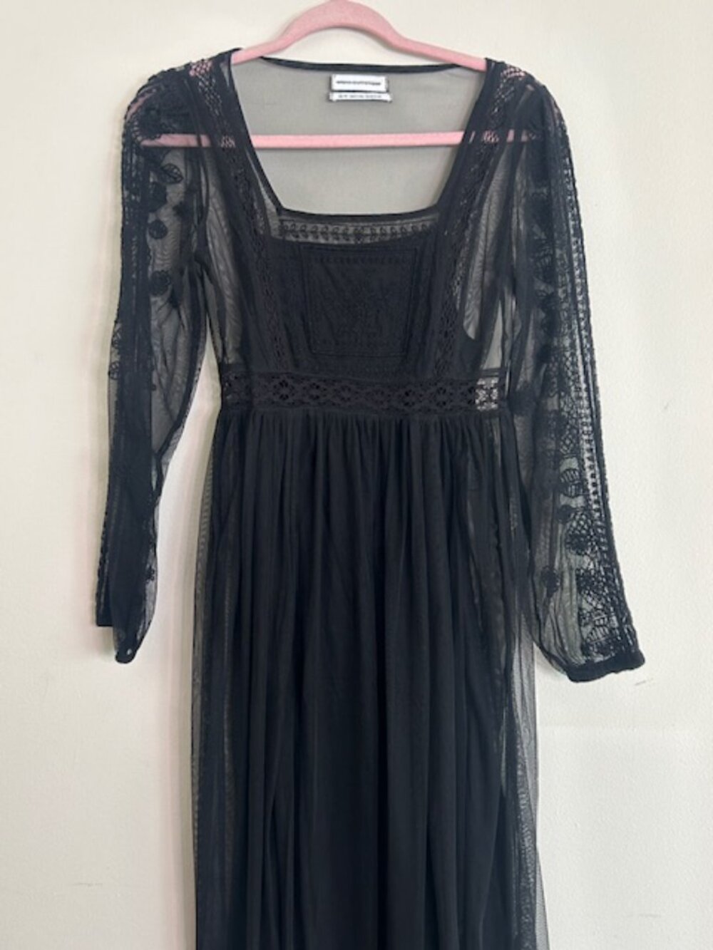 Urban Outfitters Hope Embroidered Long Sleeve Lush Black Lace Slip Midi Dress - Picture 6 of 16